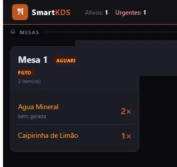 Tela do SmartKDS na cozinha